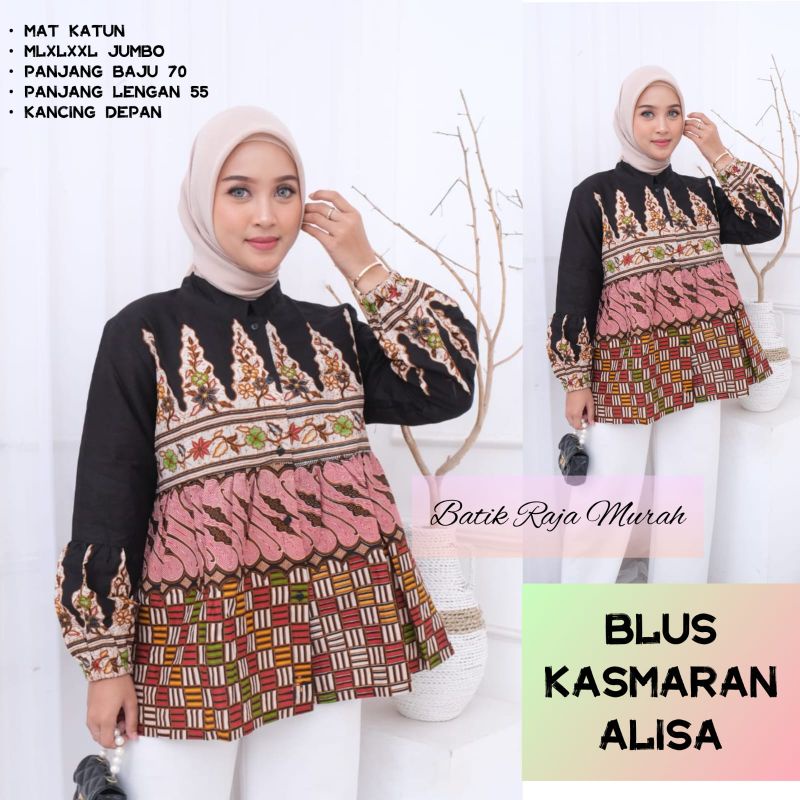 blus kasmaran alisa batik solo atasan kerja blus batik kancing depan