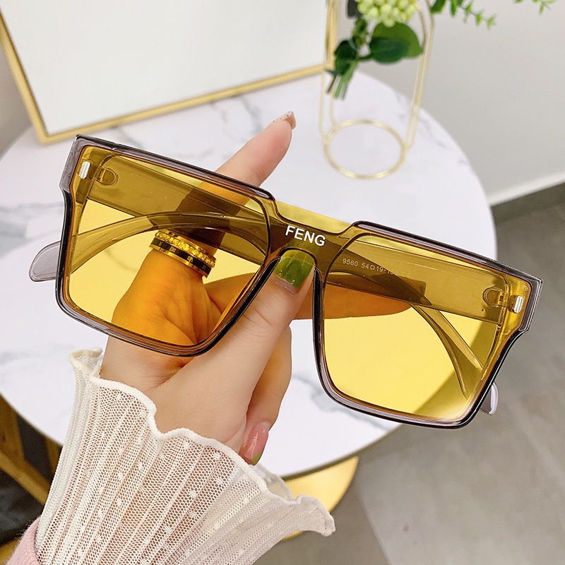 (YUZHU) Oversized Square Frame Onepiece Sunglasses Kacamata Hitam Warna-Warni Untuk Pria Dan Wanita