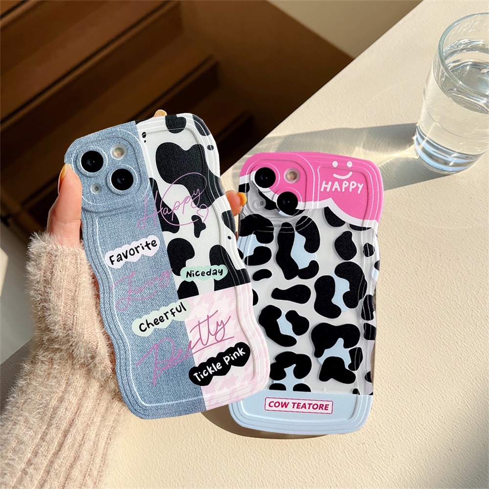 Realme 10 4G RealmeC35 C33 C31 C30 C21Y 9i 8i 6i 5s 5i 7i C15 C25 C25Y C12 C1 C20 C3 C2 C1 Narzo 50 Prime Cool Denim Patch Happy Leopard Print Wavy Edge Soft Couple Case RIXUAN