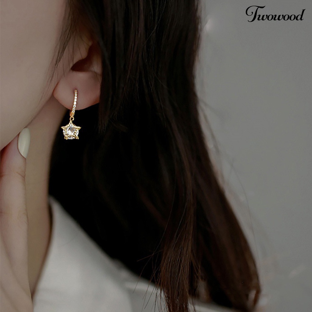 Twowood 1pasang Drop Earrings Elegan Temperamen Retro Bling Berlian Imitasi Bintang Liontin Wanita Earrings Perhiasan Aksesoris