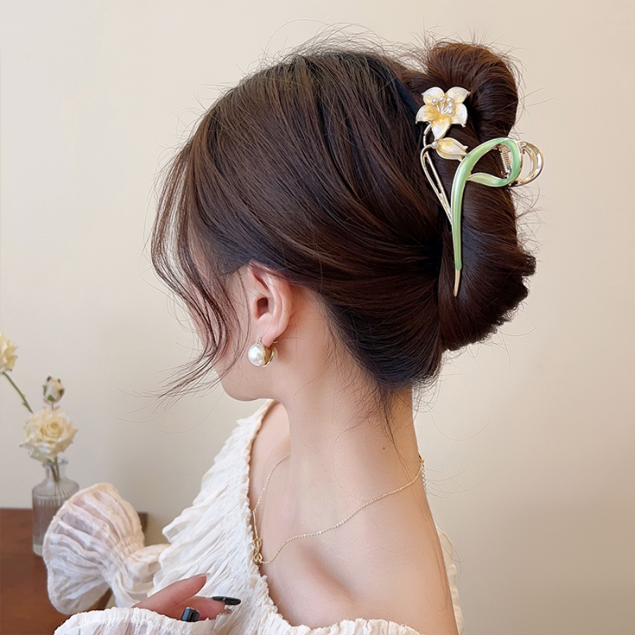 Korea Alloy Bunga Mutiara Rambut Klip Wanita Elegan Jepit Rambut Ponytail Holder Aksesoris Rambut