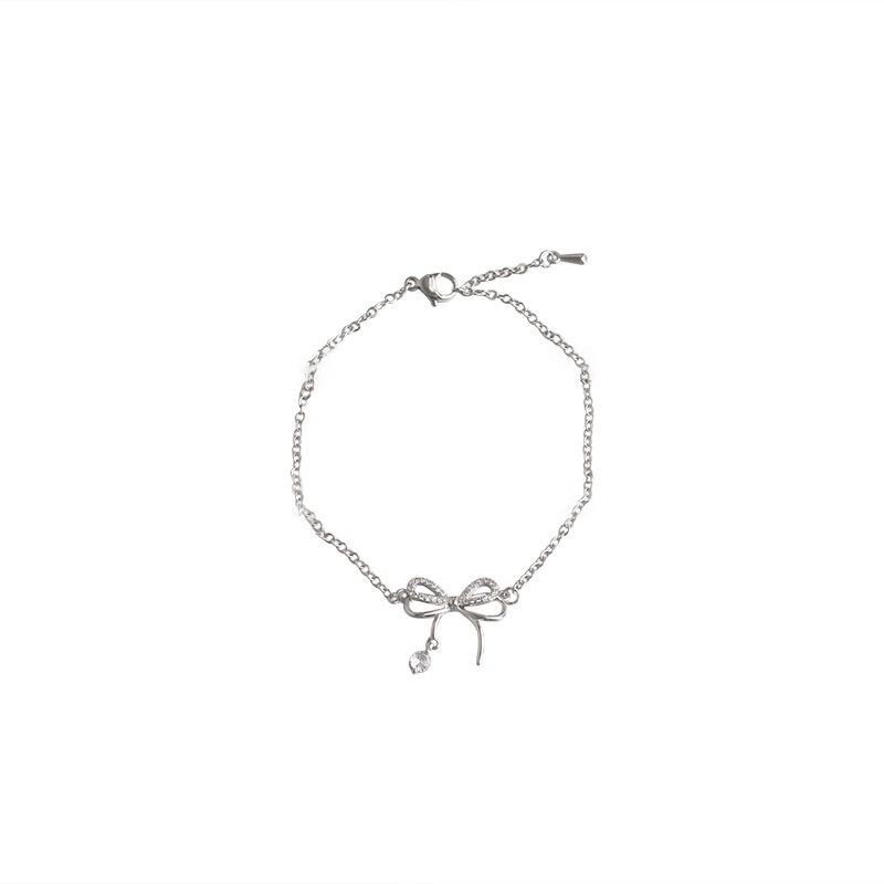 Bow Silver Gelang Bangle Kristal Simple Untuk Perhiasan Aksesoris Wanita