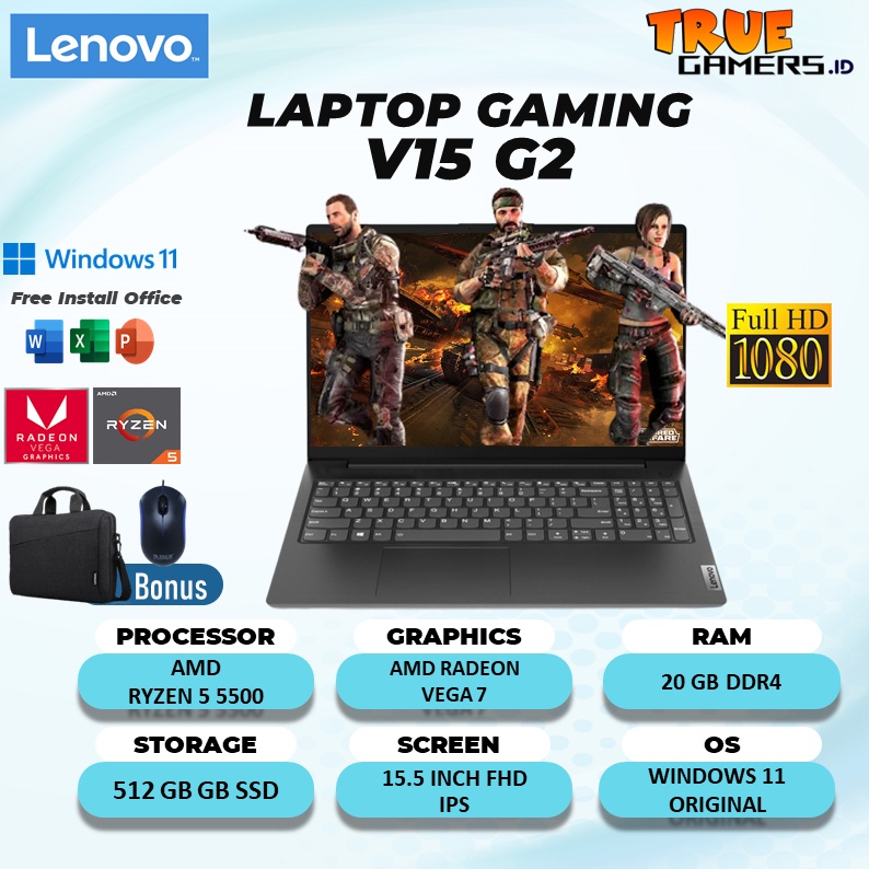 Laptop Lenovo V15 Ryzen 5 5500 RAM 20GB 512ssd 15 inch Full HD|LAPTOP GAMING