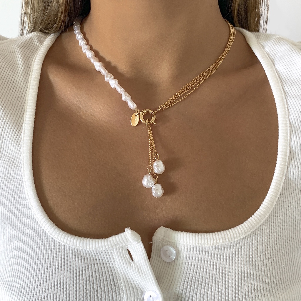 Korea fashion Asimetris Mutiara Rumbai Kalung Wanita punk Rantai Rumbai Kalung Kepribadian mix and match Perhiasan Hadiah