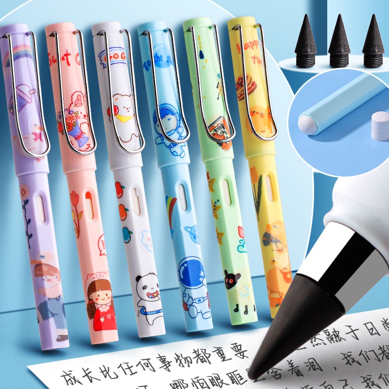 6pcs/set Pensil Abadi Tulisan Tanpa Batas Tanpa Tinta Pensil Ajaib Untuk Anak Siswa Menulis Art kawaii Perlengkapan Alat Tulis