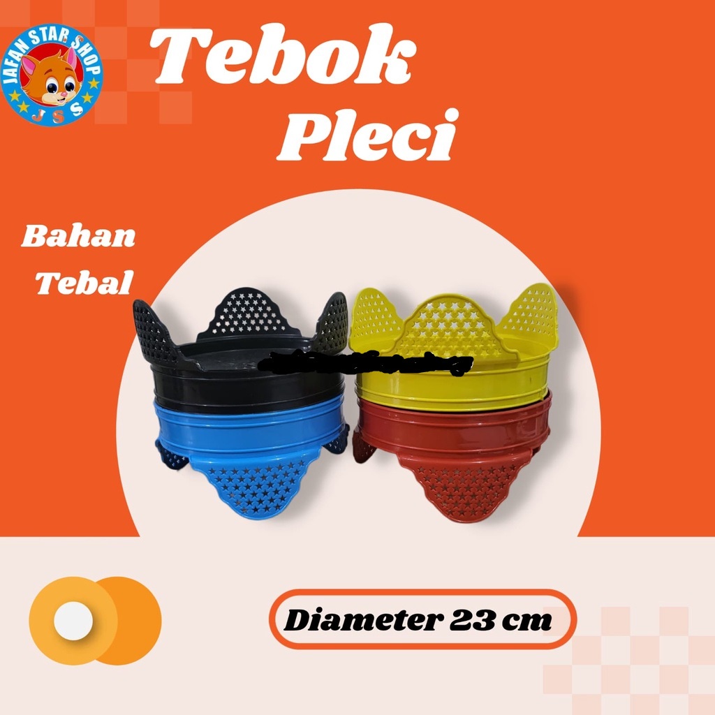READY TEBOK HELOPED PLECI PLASTIK MOTIF BINTANG SSS DIAMETER 23CM WARNA HITAM BIRU KUNING MERAH