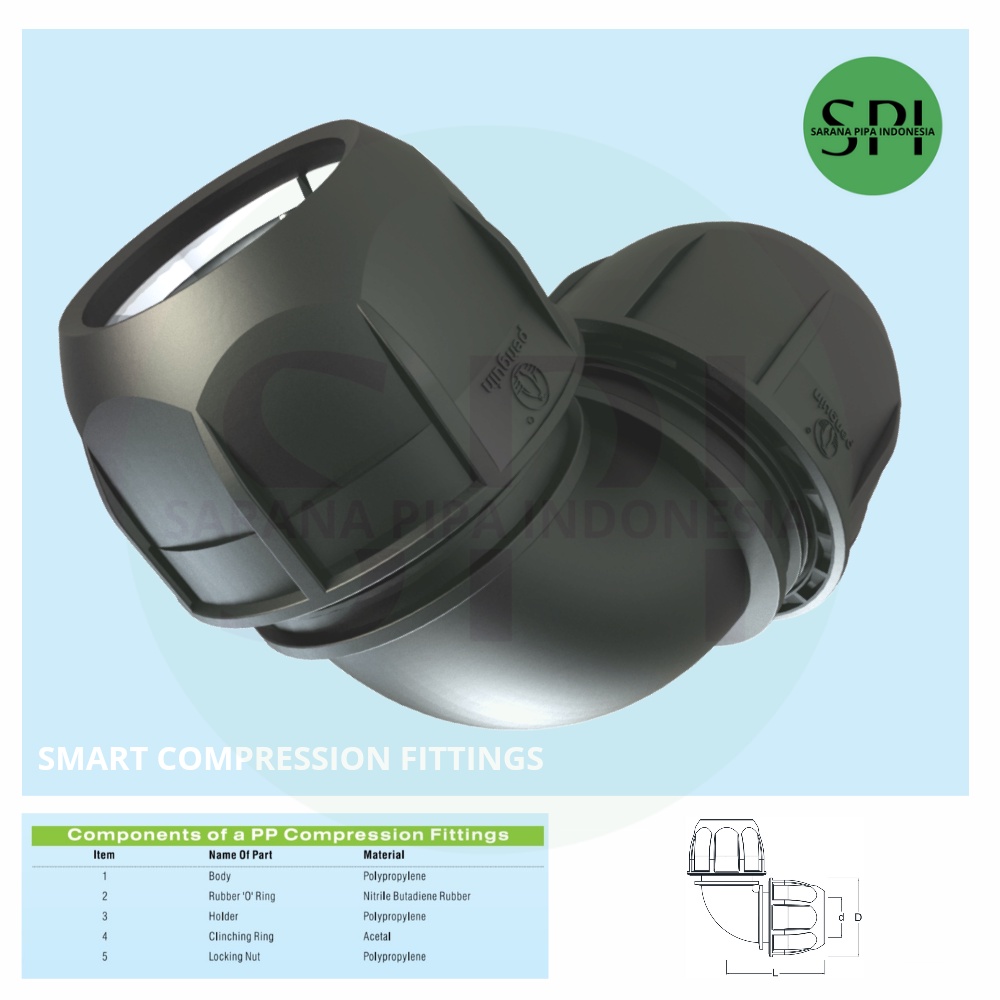 Elbow  Pipa Hdpe 2½ inch (75mm) Sambungan Keni pipa hdpe