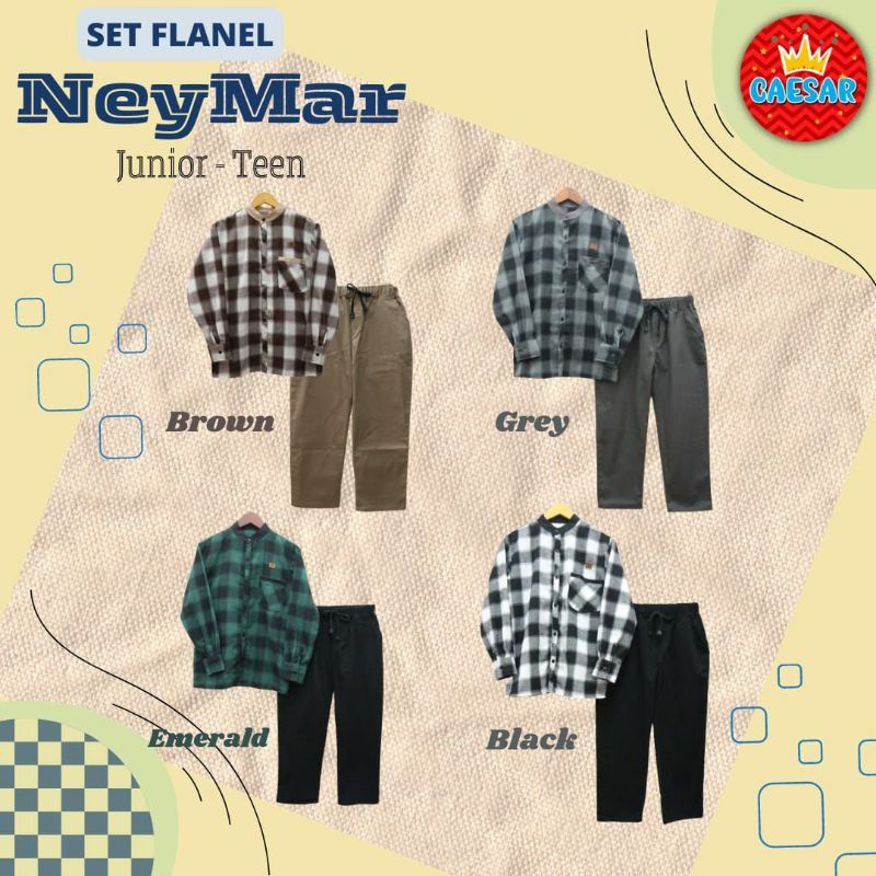 setelan kemeja neymar caesar flanel lengan panjang celana panjang kimokids