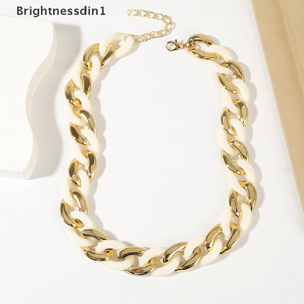 [Brightnessdin1] Akrilik Besar Chunky Tebal Choker Kalung Resin Kalung Perhiasan Retro Gaya Hip Hop Warna Tidak Luntur Resin Akrilik Kalung Ins Gaya Y2K Kalung Butik