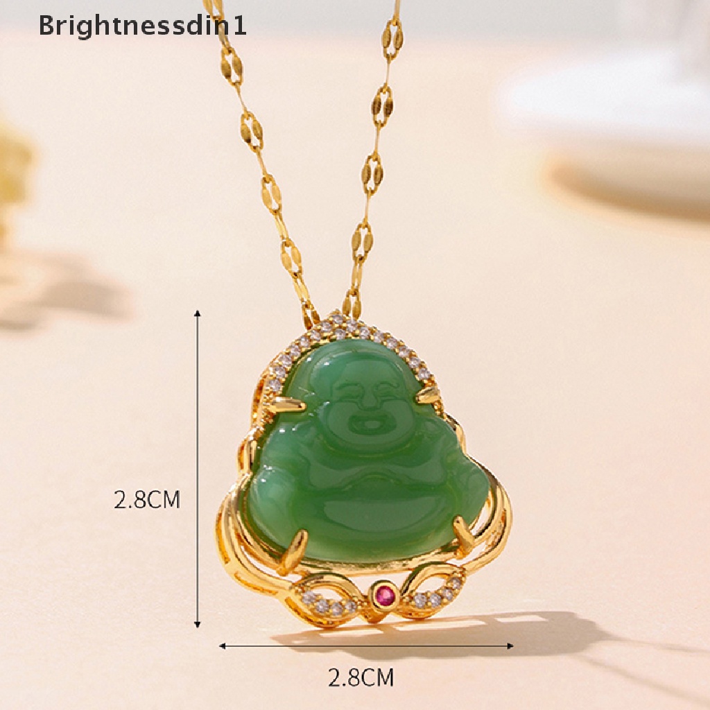 [Brightnessdin1] 1pc Kalung Liontin Buddha Maitreya Baja Titanium Kristal Wanita Keberuntungan Jimat Butik
