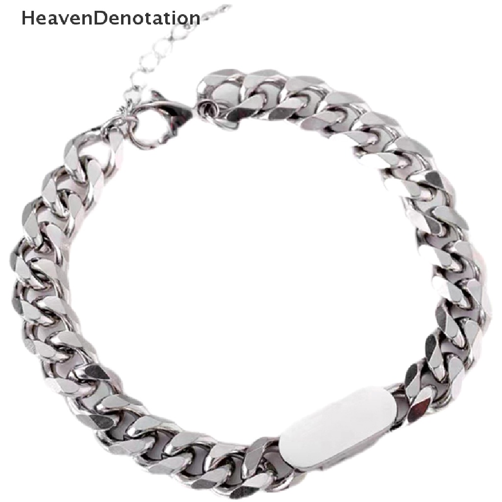 [HeavenDenotation] Minimalis Hip Hop Logam Gelang Untuk Wanita Pria Baja Titanium Liontin Tebal Curb Link Rantai Gelang Bangles Hip Hop Streetwear Fashion Perhiasan HDV