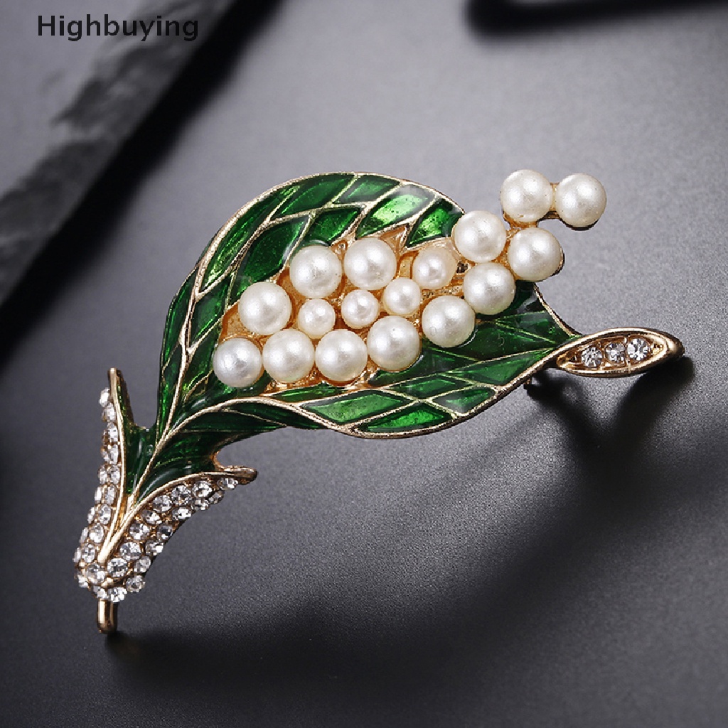 Hbid Enamel Tanaman Bunga Mutiara Kerah Lapel Bros Pin Buket Pengantin Perhiasan Hadiah Glory