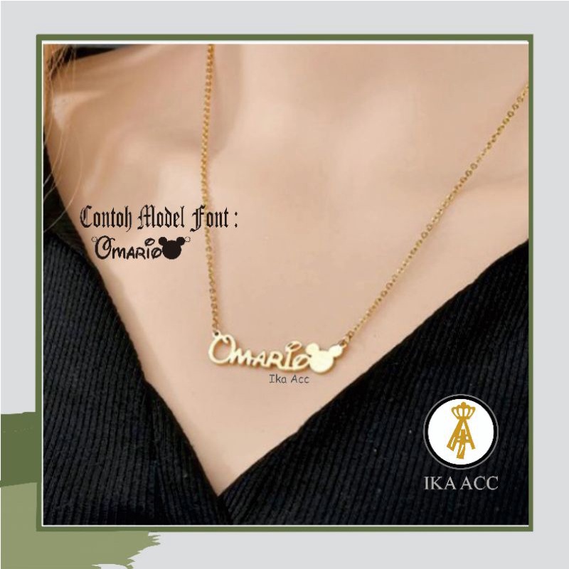 Kalung Nama with mickey  - Omario (Brass Plated Gold 18K) Fashion Wanita Cantik