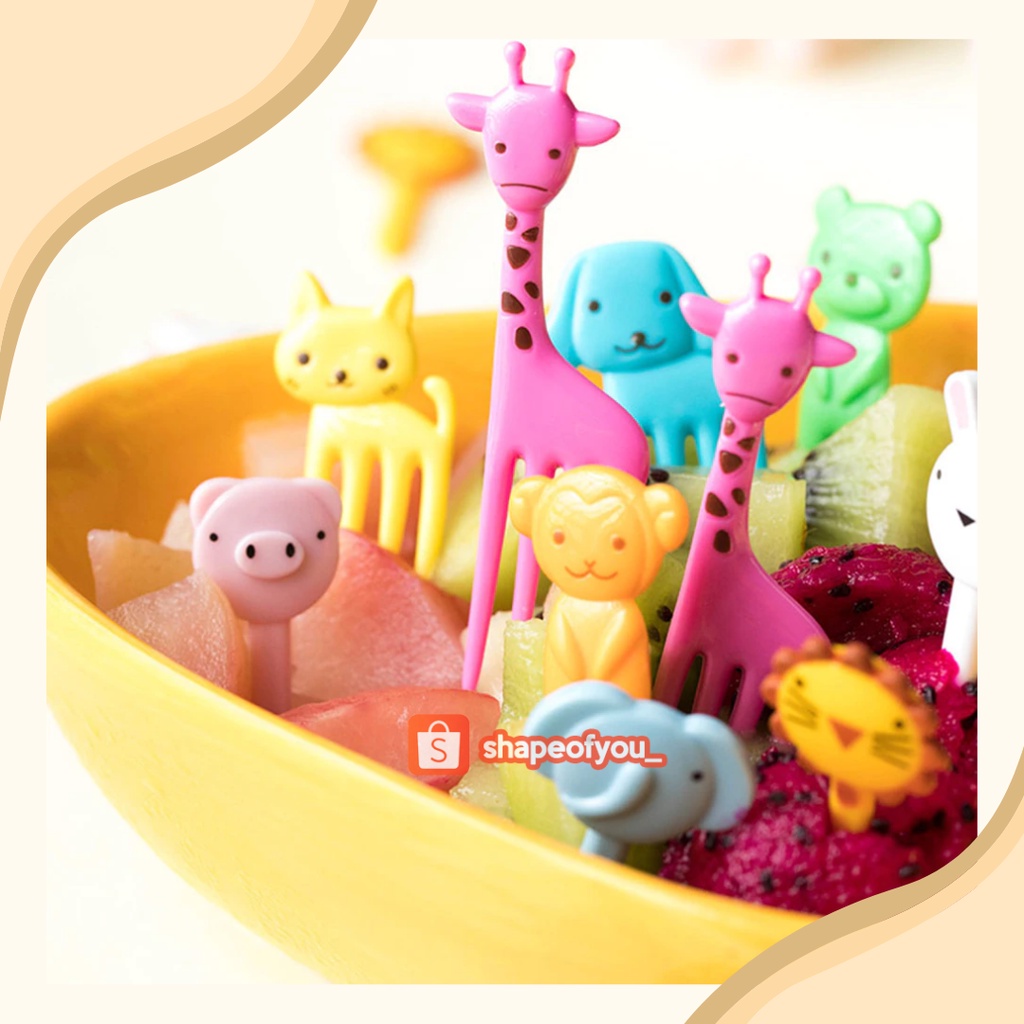 Garpu Buah Mini Set 10pcs Kartun Binatang Peternakan - Garpu Bento Buah Motif Animal