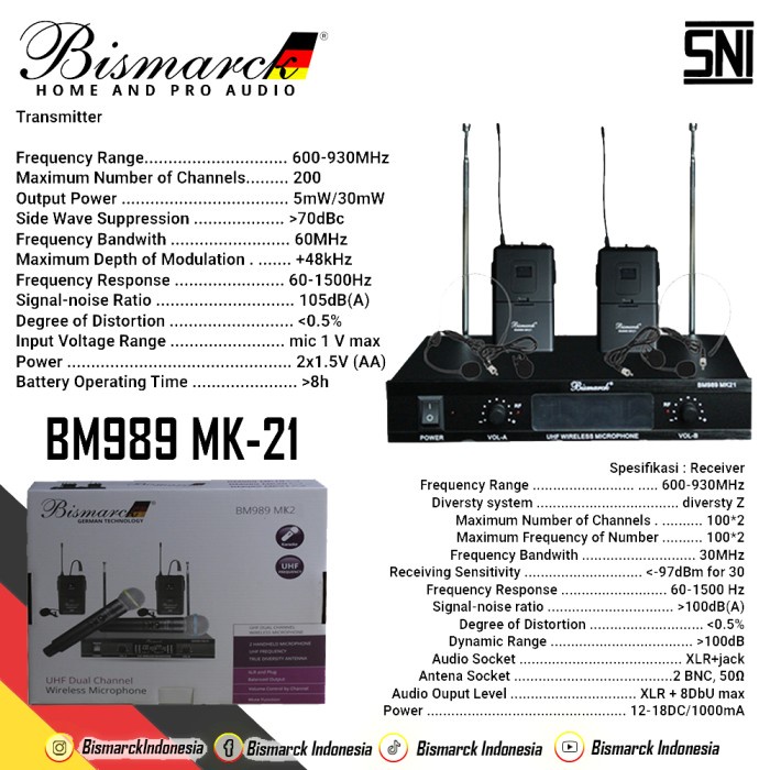 mic wireless bismarck BM989MK-21 Microphone Wireles bm 989Mk mix karaoke