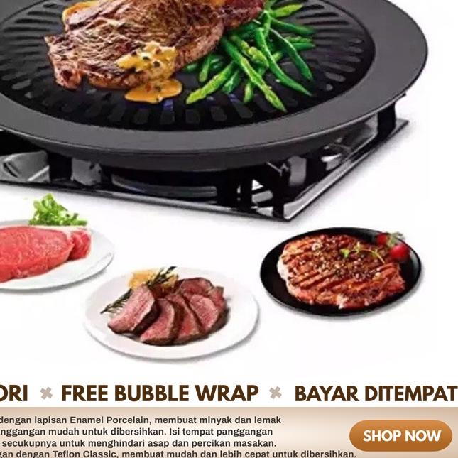 ❀ Alat Panggang Bulat Barbeque Grill Pan Pemanggang BBQ Tempat Bakar Daging Ayam Sosis Sate Anti Len