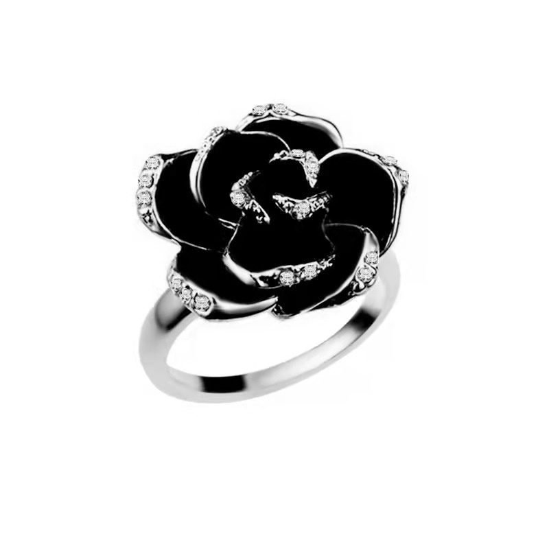 Cincin Rose Bunga Zircon Wanita Model Jepang Terbaru