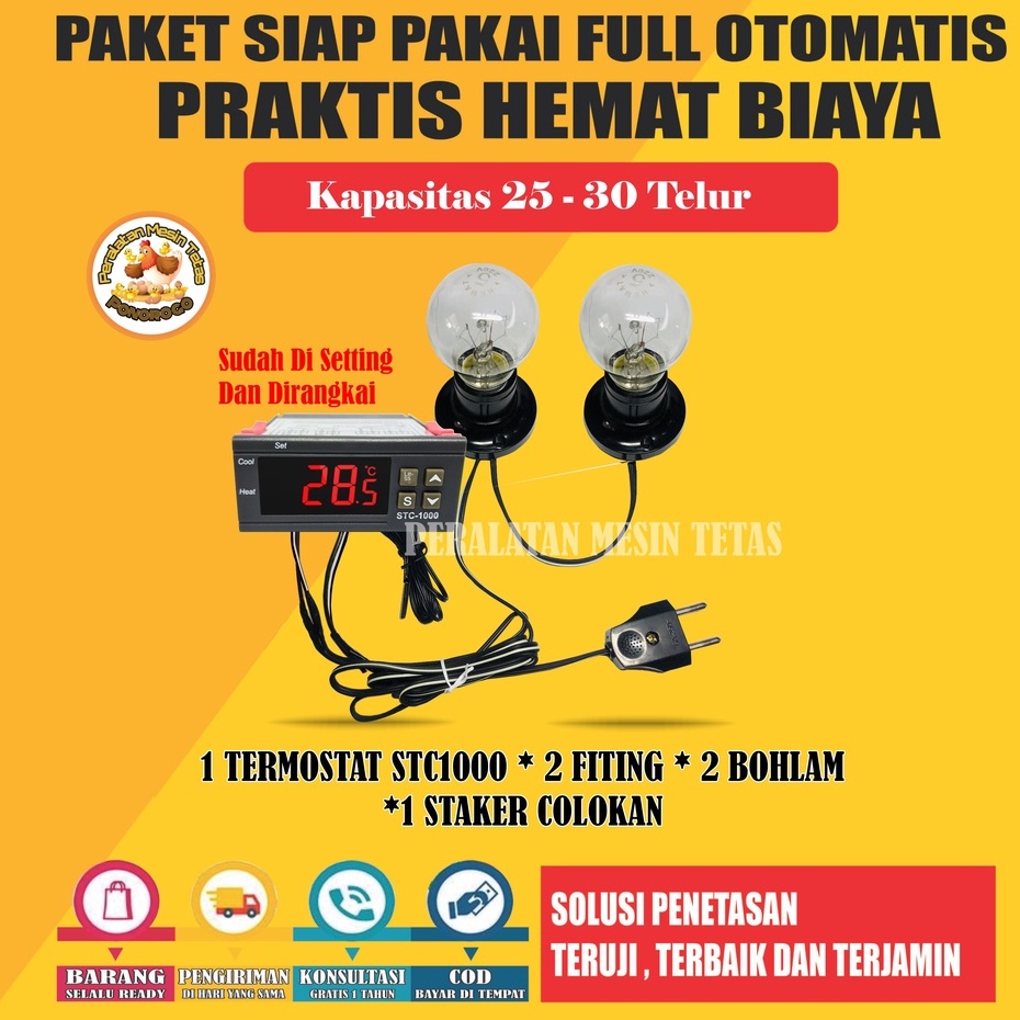 Paket Siap Pakai Termostat STC1000 Kapasitas 25-30 Butir Telur