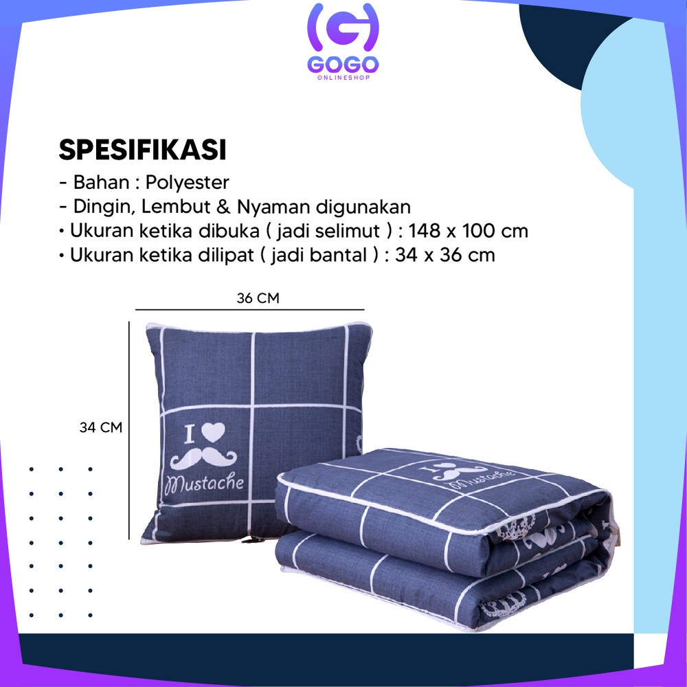 GOGO-C595 Balmut Bantal Selimut 2IN1 Bantal Tidur Set Motif Karakter Kartun / Bantal Travel Dewasa Anak Bisa Lipat Praktis Jadi Selimut