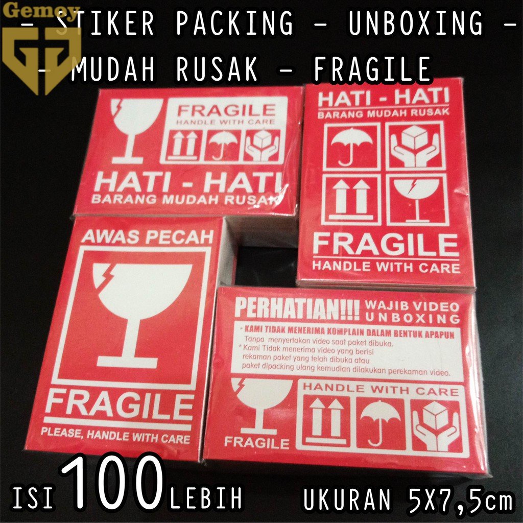 STIKER LABEL PENGIRIMAN - STIKER FRAGILE - STIKER PACKING BEST SELLER UKURAN 7.5x5 ISI 100PCS LEBIH