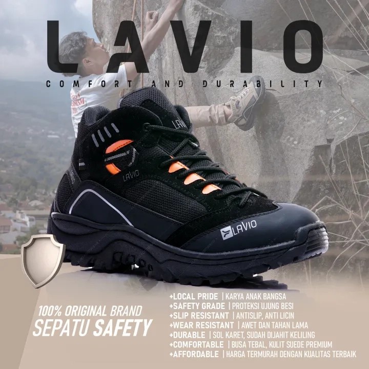 Sepatu Safety Ujung Besi Boots Klasik Safety Sport Lavio Footwear Original Kerja Proyek Lapangan Gunung Touring Hiking Anti Slip