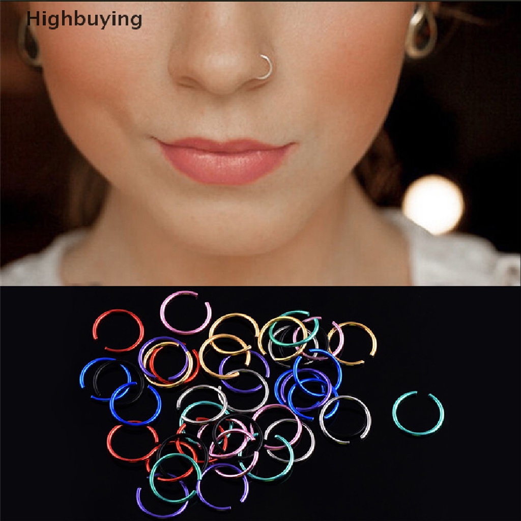 Hbid Fashion 40 Pcs Warna-Warni Stainless Steel Cincin Hidung Bibir Hoop Perhiasan New Glory