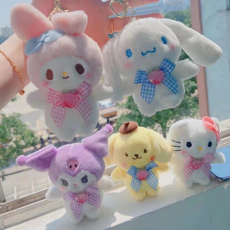 10 cm Sanrios Kawaii My Melody Kuromi Cinnamoroll Kt Cat Purin Anjing Mainan Mewah Anime Boneka Lucu Plushie Liontin Boneka Mainan