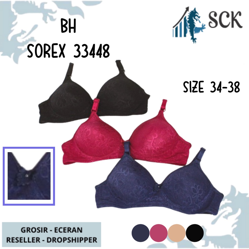 BH SOREX 33448 CUP A-B UKURAN 334-38 / BH Tanpa Kawat Busa Tipis Motif Bunga / Pakaian Dalam Wanita - sckmenwear GROSIR