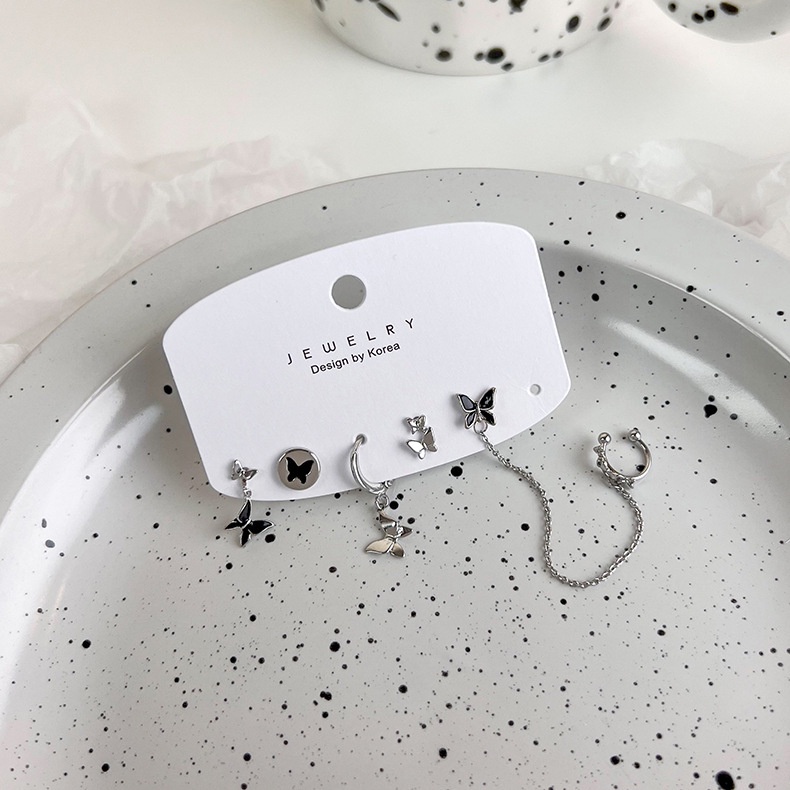 YEEZII Anting Pejantan Emas Perak Elegan Untuk Wanita Sederhana Kupu-Kupu Drop Oil Hoop Earring Aksesoris Perhiasan