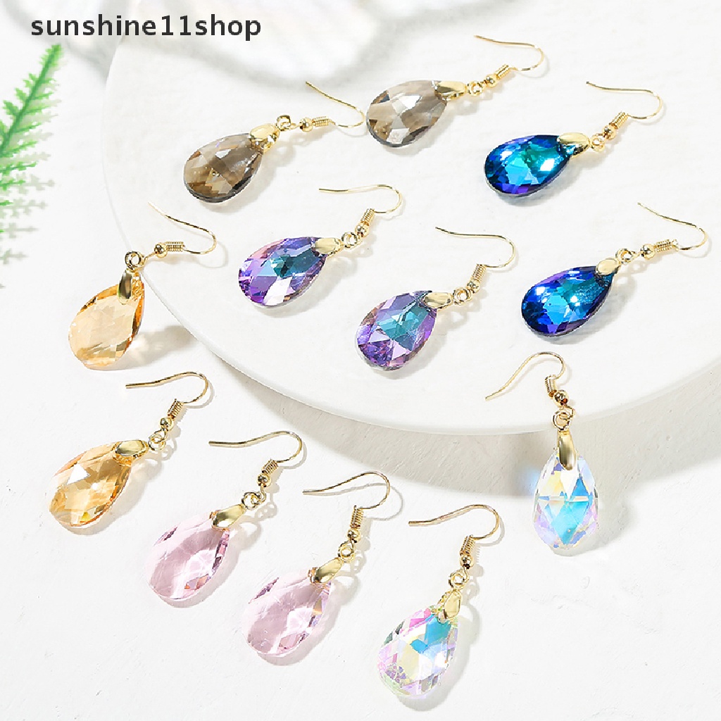Sho Anting Wanita Droplet Drop Earrings Colorful Blue Kristal Liontin Wanita Perhiasan Hadiah Anniversary Perhiasan Aksesoris N