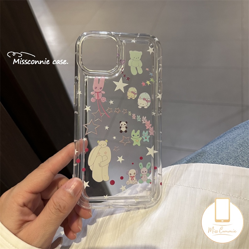 Casing Ponsel Kucing Kartun Kompatibel Untuk iPhone 7Plus 11 13 14 12 Pro Max XR 7 8 6s 6 Plus X XS Max SE 2020 Ins Korea Lucu Beruang Bintang Airbag Shockproof Bening Lembut Tpu Cover