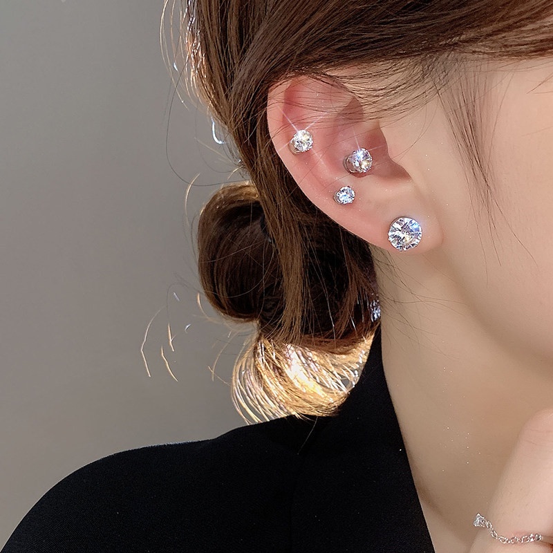 Anting Tanpa Tindik Ear Bone Pin Magnetic Stud Earrings Magnet Zircon Anting Stud Untuk Wanita Klip Telinga