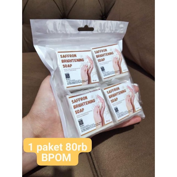 SAFRON BRIGHTENING SOAP DS (Sabun kojic collagen booster) 1 paket isi 4 pcs