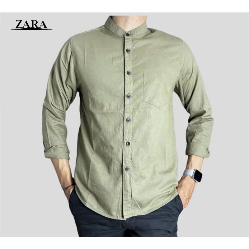 Baju Kemeja Sanghai Zara Premium Slimfit Bahan Katun Twill || Kemeja Panjang Casual || Kemeja Panjang Pria