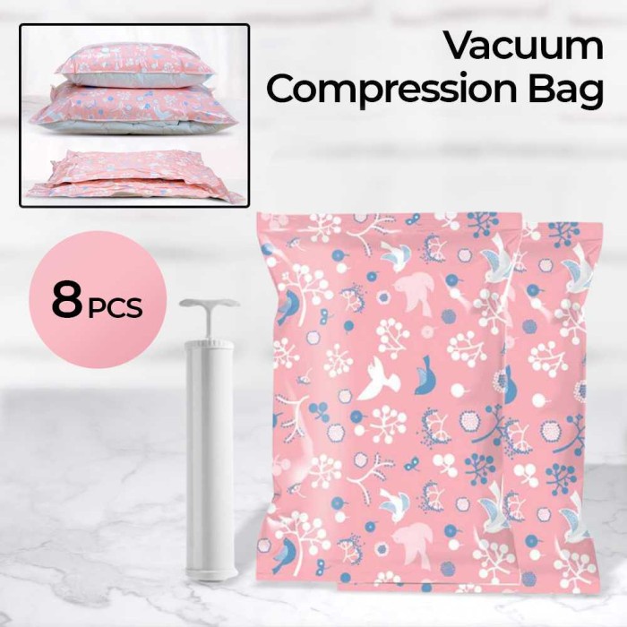 Kantong Plastik Vacum Organizer Bag Press Baju Pakaian 10 PCS + Pompa