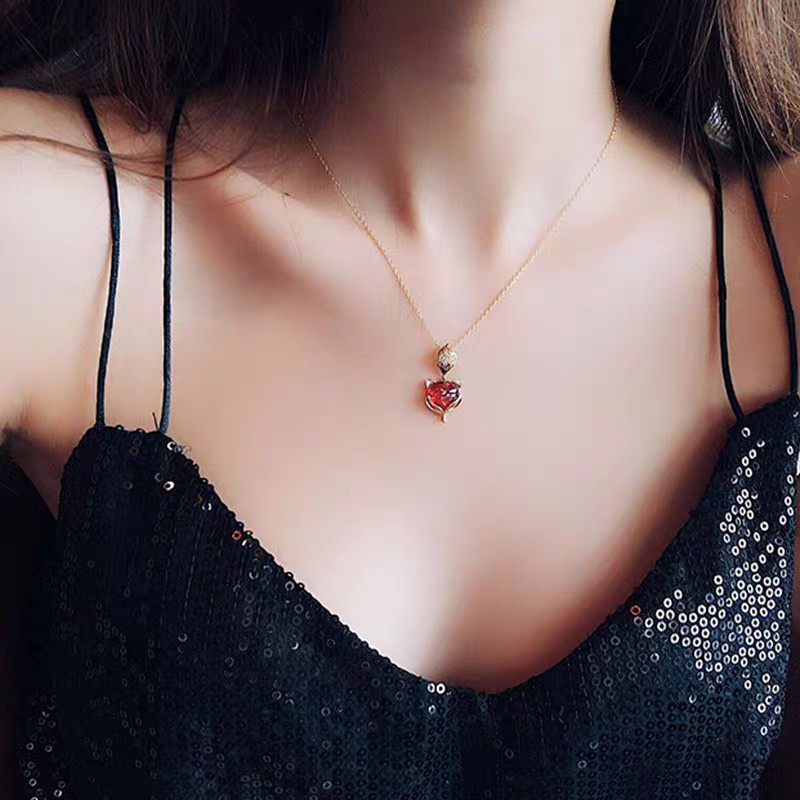 Kalung Desain Rubah | Perhiasan Korundum Warna Merah | Aksesoris Warna Rose Gold 18k Untuk Wanita