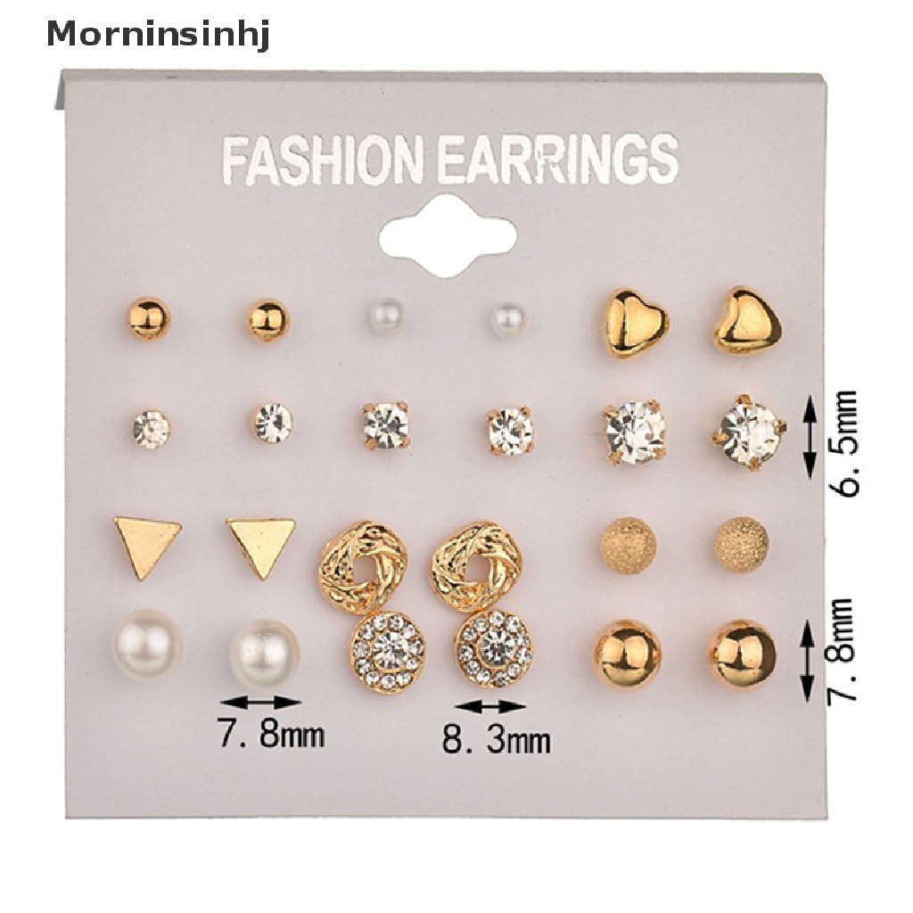 Mornin 12PCS/Set Kristal Berlian Imitasi Ear Stud Earrings Wanita Pesona Anting Perhiasan id