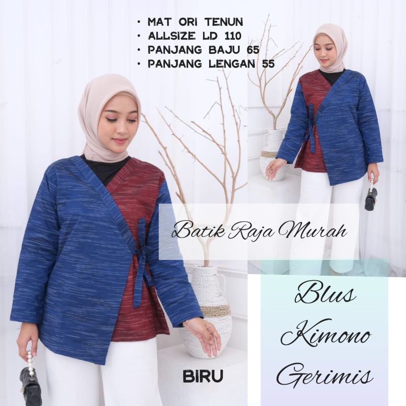 Blus kimono tenun gerimis ori tenun troso blus kimono tali samping