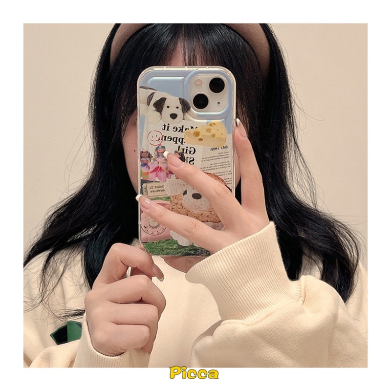 Kreatif Shockproof Airbag Casing Transparan Kompatibel Untuk Iphone 7Plus 8Plus Xr 11 13 12 Pro Max 14 6 6s Plus X Xs Max SE 2020 Lucu Kartun Klip Art Anjing Lembut TPU Phone Cover