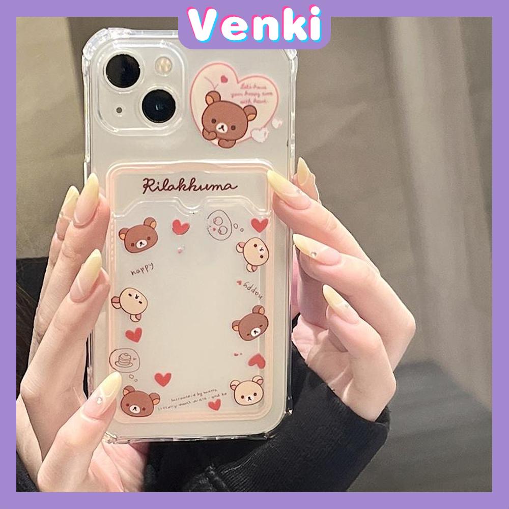 For iPhone 14 Pro Max Card Holder Case Clear Card Storage Back Cover Cute Cartoon Bear Camera Protection Shockproof For iPhone 14 13 12 11 Plus Pro Max 7 Plus X XR