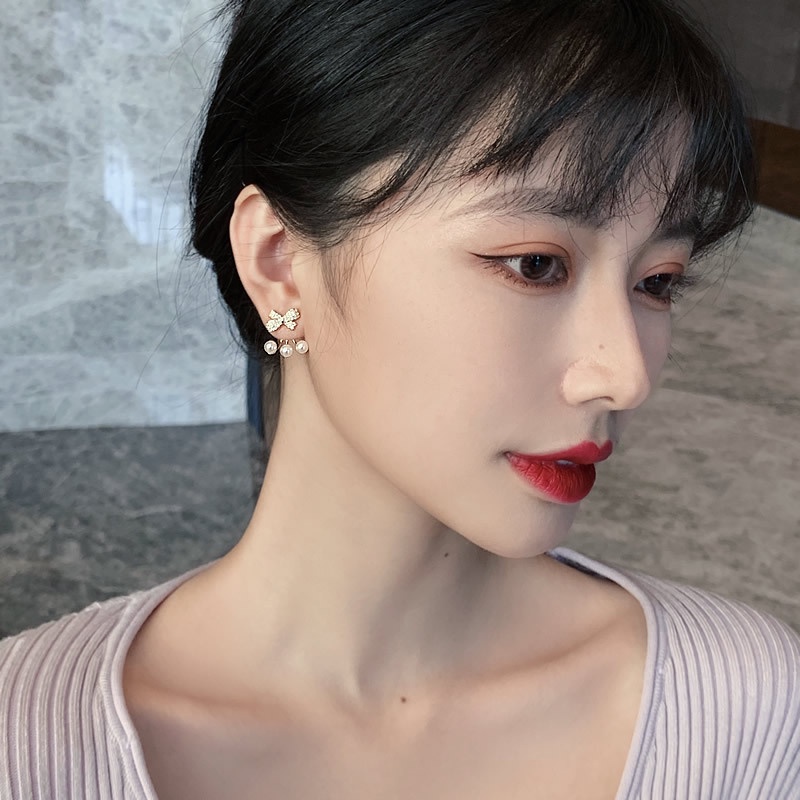 Anting S925 Silver Needle Aksen Ikatan Simpul Mutiara Gaya Korea Untuk Wanita