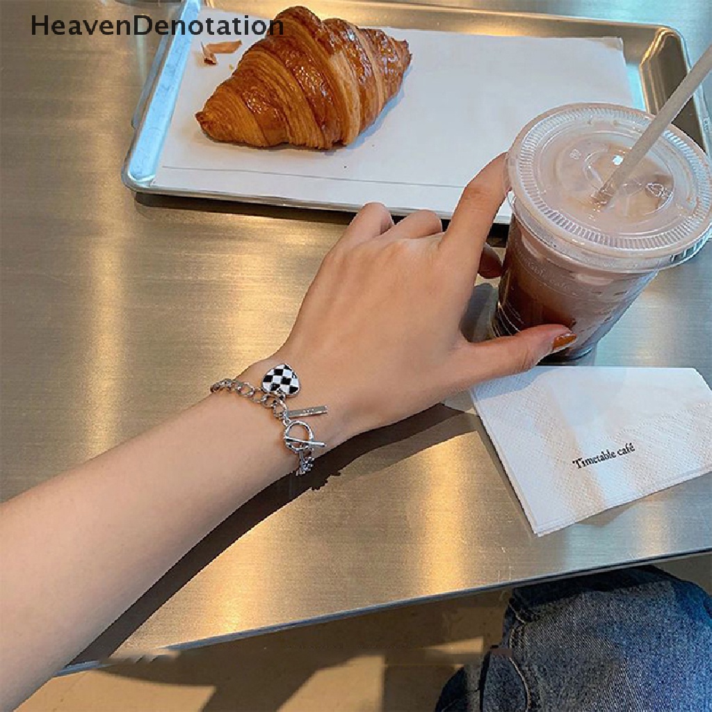 [HeavenDenotation] Populer Senior Fashion Kalung Untuk Wanita Kalung Pria Halus Rantai Kaitan Ganda Logam Jantung Pesta Kalung Gelang Perhiasan HDV