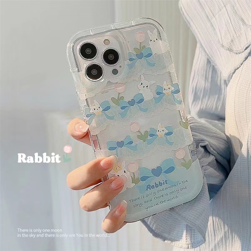 IPHONE Ins Pola Kelinci Biru Cocok Untuk Iphone14 14pro 14plus 13 13mini 13pro 13prm iPhone12 7Plus 8Plus Xr XS 13 12mini Pro Max Empat Sudut Casing Ponsel Tahan Guncangan