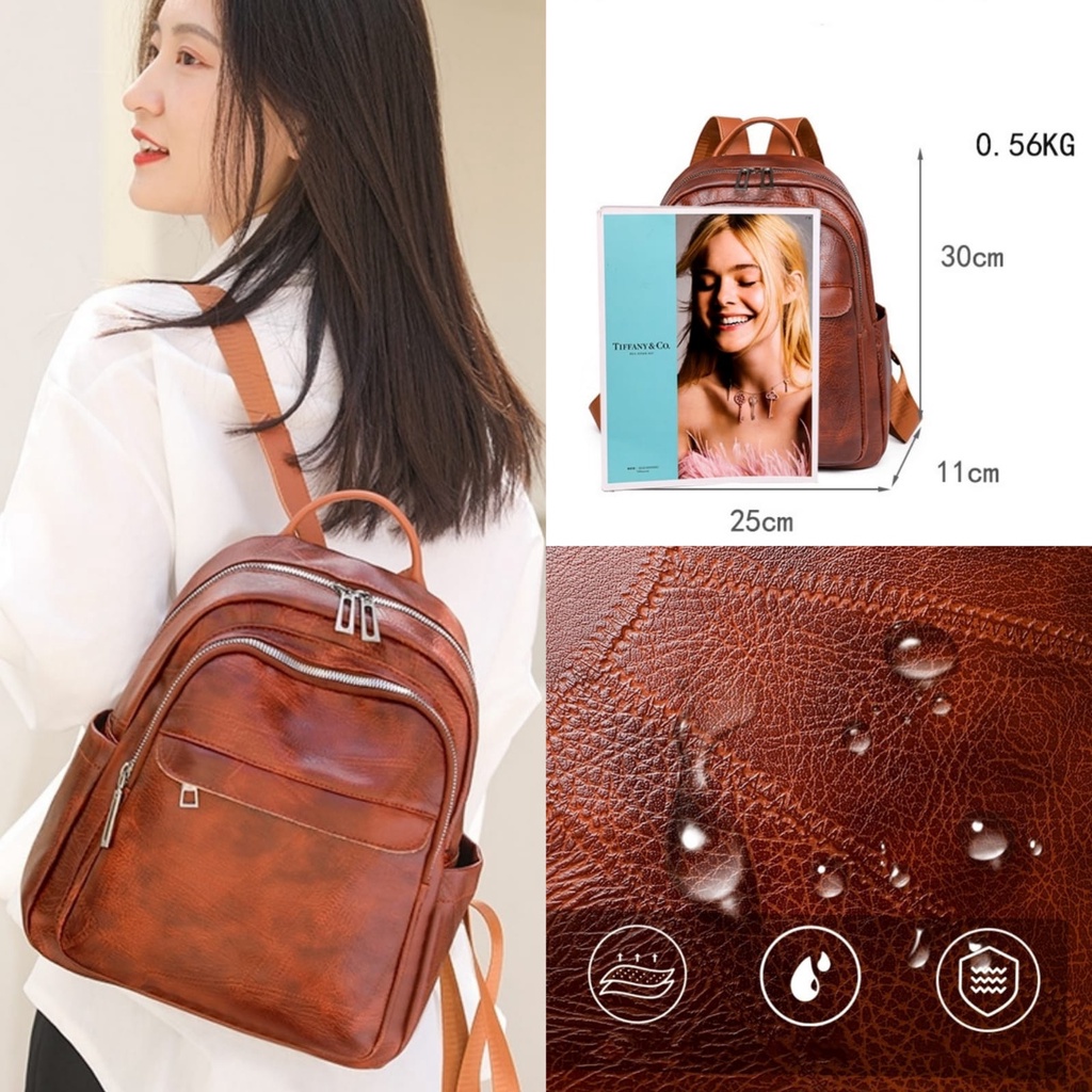 TAS RANSEL WANITA KULIT KOREA REMAJA KEKINIAN CEWEK KULIAH SEKOLAH KERJA COKLAT IMPORT NATENIA TA728B7 BRANDED BATAM PREMIUM GENDONG PUNGGUNG BACKPACK FASHION MURAH