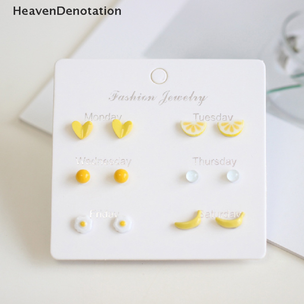 [HeavenDenotation] 1set Fashion Kartun Lucu Keramik Stud Earrings Set Fashion Perhiasan Anting Halus Untuk Wanita HDV