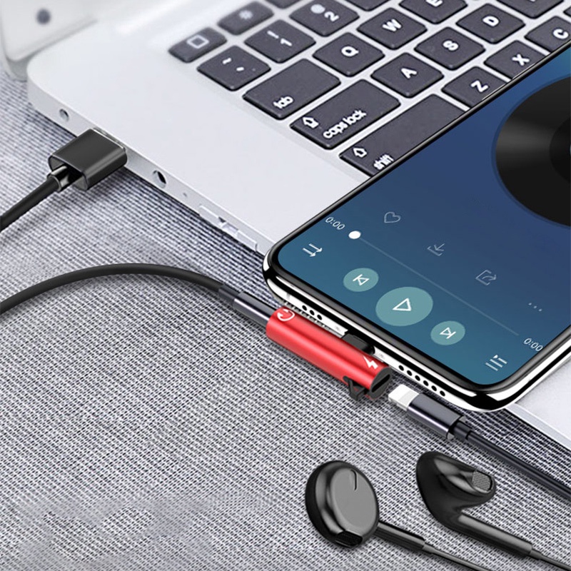 Lightning to Audio Adapter splitter Konverter Dual Konektor Audio Phone 7 8 Plus XS Max Lightning Kabel