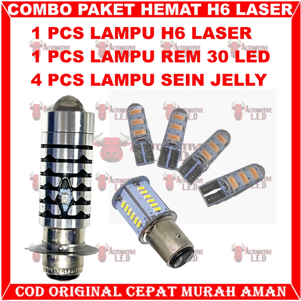 ORIGINAL COMBO PAKET HEMAT LAMPU MOTOR LED H6 LASER BOHLAM STOP 30 LED PLUS SEIN MOTOR | LAMPU DEPAN MOTOR H6 LASER LAMPU REM MOTOR LAMPU SENJA MOTOR LAMPU SEN MOTOR