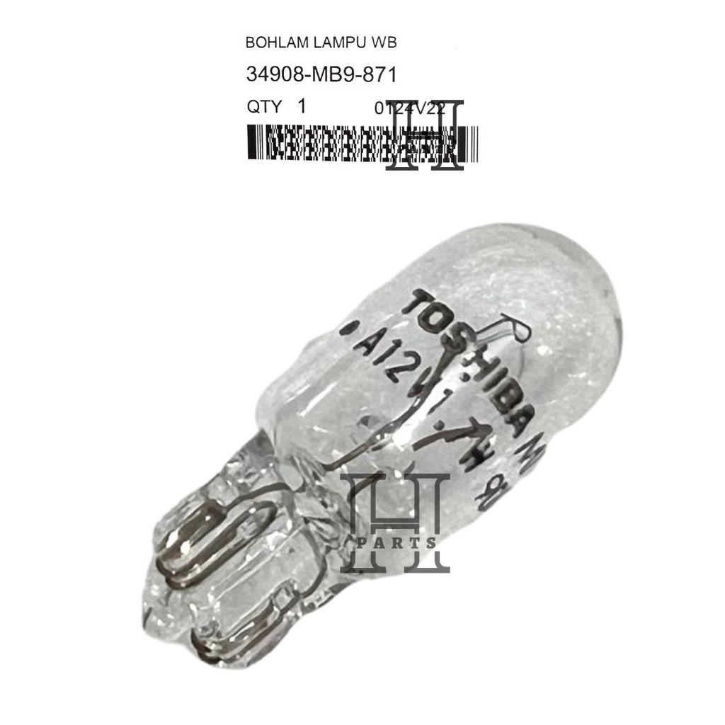 BOHLAM LAMPU TOP GIR GEAR SPEEDOMETER BULB W BASE 12V 1.7W MOTOR HONDA BEBEK MATIK 34908-MB9-871 ASLI ORIGINAL AHM HGP