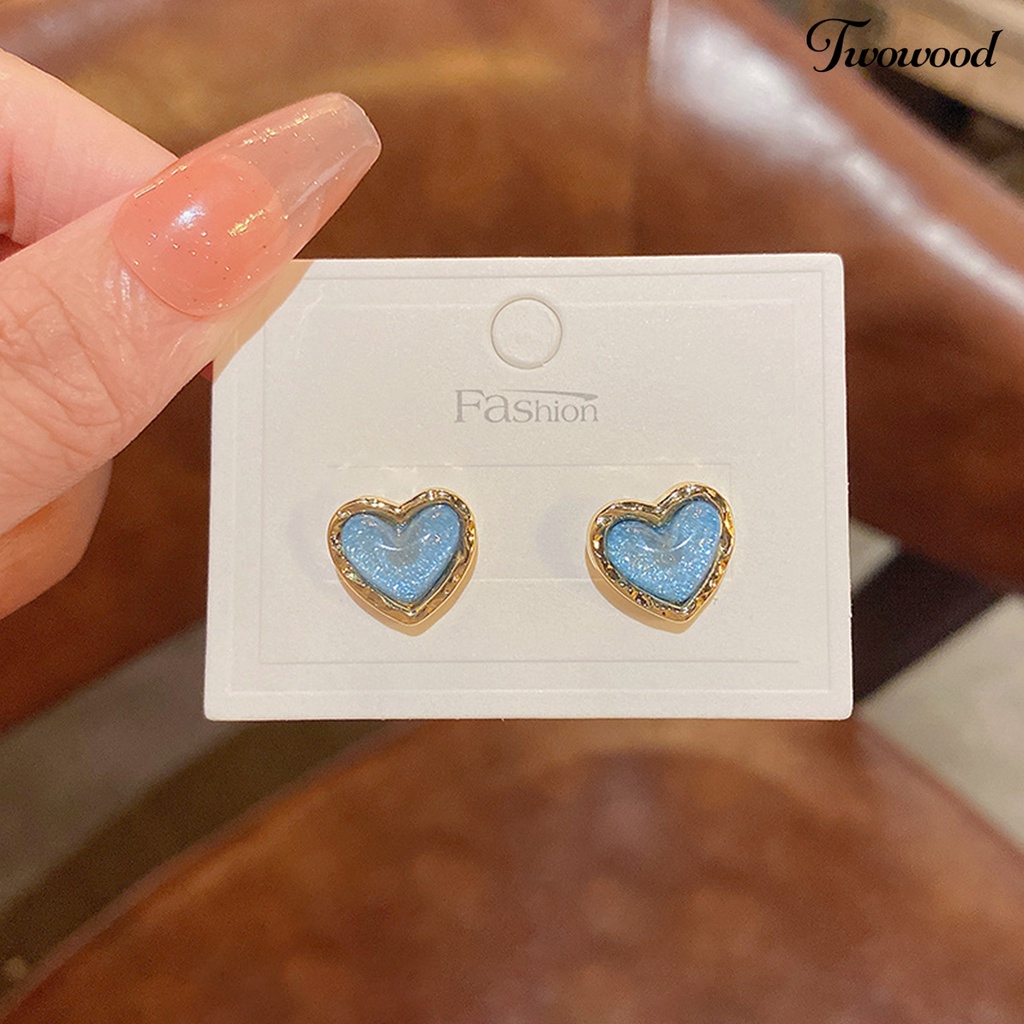 Twowood 1pasang Ear Studs Elegan Dainty Temperamen Melamun Hadiah Mini Hypoallergenic Retro Cinta Hati Kristal Imitasi Wanita Anting Perhiasan Aksesoris