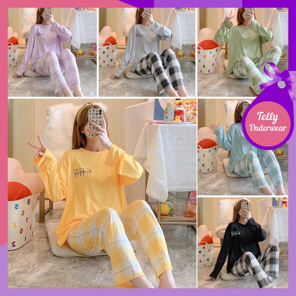 TELLY ➡️ 379 Piyama Wanita Lengan Panjang | Stelan Wanita Panjang Import Set | Baju Tidur Wanita Dewasa